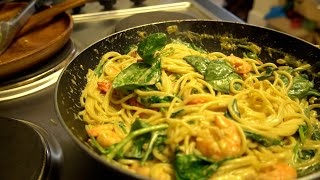 Vapiano's Gamberetti e Spinaci (ASMR- 4k video) Creamy Spinach \u0026 Prawn pasta