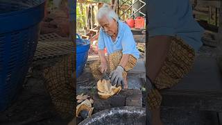 90 Year Old Grandma Cutting Roasted Hot Coconut #shorts