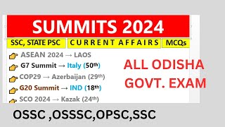 MOST IMPORTANT SUMMITS CURRENT AFFAIRS #OSSC #OSSSC #SSC #ODIA,#CURRENTAFFAIRS,#currentaffairstoday