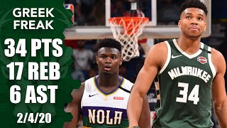 Giannis Antetokounmpo drops 34 points in matchup vs. Zion Williamson | 2019-20 NBA Highlights