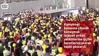 3. Havalimanı inşaatında eylem yapan işçiler şirket yetkililerini baretle kovaladı