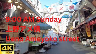 【4K HDR】9:00 AM Sunday Ueno Ameyoko Walk  (ASMR) 上野・アメ横を散歩しました。