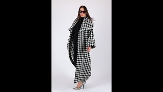 Wool Winter Houndstooth Coat, Winter Cardigan - VE0508WK