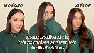 Trying invisible clip in hair extensions on short hair for the first time!!