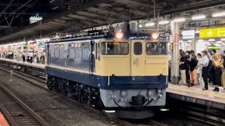 【東海道旅客線ハンドル訓練（熱海試単）復路】国鉄EF65形1000番台1103号機が警笛を鳴らしながら単機で池袋駅3番線を通過するシーン（試単9526レ）2022.7.19〜ジョイント音最高！〜