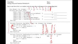 VB Tracing Arrays and Functions Worksheet 1
