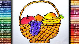 Fruit Basket Drawing Easy | Fruit Basket Drawing Colour | How to Draw Fruit Basket