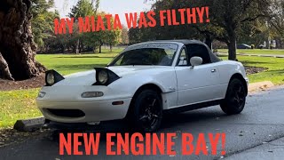 *NEW ENGINE BAY* Car wash \u0026 Overview on my 1990 NA MIATA!