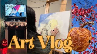 Art Vlog | Encaustic & Colored Pencil | Carving Pumpkins 🎃