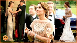 Princess Kate Stunning In Pearlescent Pink Swarovski Crystal Gown And Chandelier Diamond Earrings
