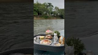 Floating breakfast and the view💚 #resort #ที่พักกาญจนบุรี #ที่พักแพริมน้ํากาญจนบุรี #shorts #short