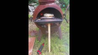 2nd test. Wood fired chiminea pizza oven.