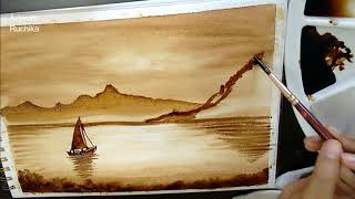 My First Coffee Painting | Landscape Coffee Painting | DIY