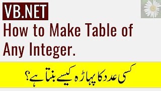How to generate Table of An Integer - For Next Loop - VB.Net
