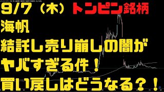 9/7（木）【海帆3133】結託し売り崩しの闇がヤバすぎる件！買い戻しはどうなる？！#トンピン銘柄