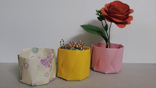 Hướng dẫn gấp chậu hoa để bàn II Origami flower pot