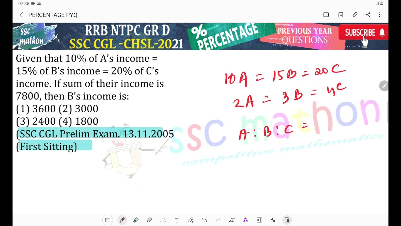 Given That 10% Of A’s Income =5% Of B’s Income = 20% Of C’sincome. If ...