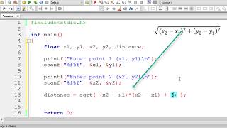 C Program To Calculate Distance Between Two Points
