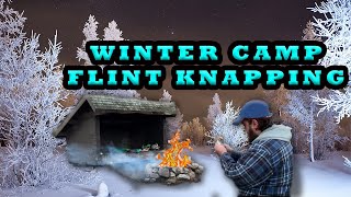 Flint Knapping Quartz in the Winter at Bushcraft Camp