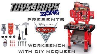 Cars 3 workbench with Lightning McQueen toy set tutorial video