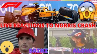 😢😭Carlos Sainz and Fernando Alonso live reaction to Lando Norris's crash - 2021 Belgian Grand Prix