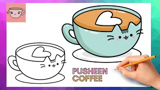 How To Draw Pusheen Cat - Coffee Cup | Cute Easy Step By Step Drawing Tutorial