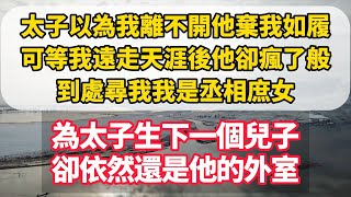 太子以為我離不開他棄我如履，可等我遠走天涯後他卻瘋了般，到處尋我我是丞相庶女，為太子生下一個兒子，卻依然還是他的外室……#古言