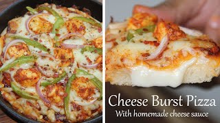 Cheese Burst Pizza Recipe | Homemade Cheese Sauce | Pan Pizza | Soft | Crispy | Gooey Cheese Center