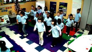 Kindergarten students are proudly performing Tony Chestnut