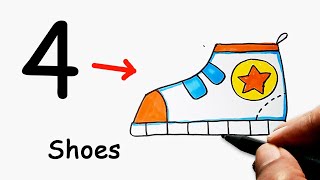 How to Draw a Shoe Using the Number 4 | Shoes Drawing Step by Step for Beginners