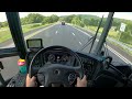 pov bus drive cruising the hills of i 68 with two mci j4500s