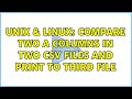 Unix & Linux: Compare two a columns in two csv files and print to third file