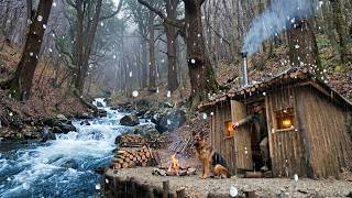 Solo Winter Survival: Heated Rock Bed in the Wild
