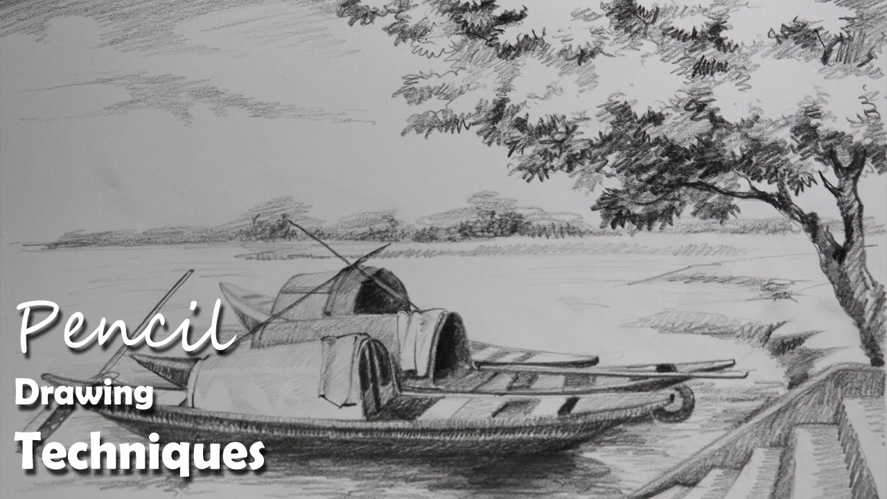 Pencil Drawing Tutorial | How To Draw Boats & A Riverside Landscape ...