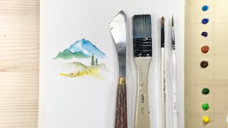 Cloudy Mountains And Flowers Field / Easy Acrylic Painting Tutorial For Beginners Step By Step #75
