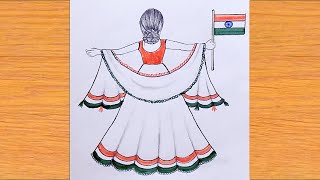 Republic day drawing easy / 26 January drawing / Traditional girl drawing / Republic day drawing