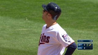 DET@MIN: Mauer's double gets confirmed after review