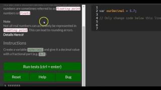 Create Decimal Numbers with Javascript, freeCodeCamp Basic Javascript