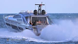 Miami Yachts and Boats. Pershing 9x at full speed - Miami Beach, Florida