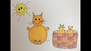Teaching Kids Draw using Letter : How to Draw a Cat and Kittens using Letter O