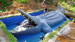 Build Underground Swimming Pool Water Slide Crocodile Around Secret Underground House