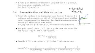 Math 23a. Week 8, Video 2: Behavior of differentiable functions, inverse functions (8.3-8.4)