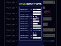 HTML Input Types #css #inputs #learnhtml5andcss3 #webdesign #webdevelopment #shorts #viral #coding