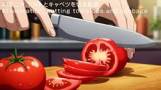 AIアニメ　「トマトとキャベツを切る」　AI animation, cutting tomatoes and cabbage.