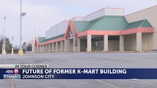 'Redevelopment Opening 2019' posted on sign outside of old Johnson City Kmart property