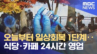 오늘부터 일상회복 1단계‥식당·카페 24시간 영업 (2021.11.1/뉴스투데이/MBC)