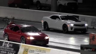 2013 ZL1 Camaro vs Turbocharged Mitsubishi Eclipse GSX AWD - Drag Race Video - Road Test TV ®