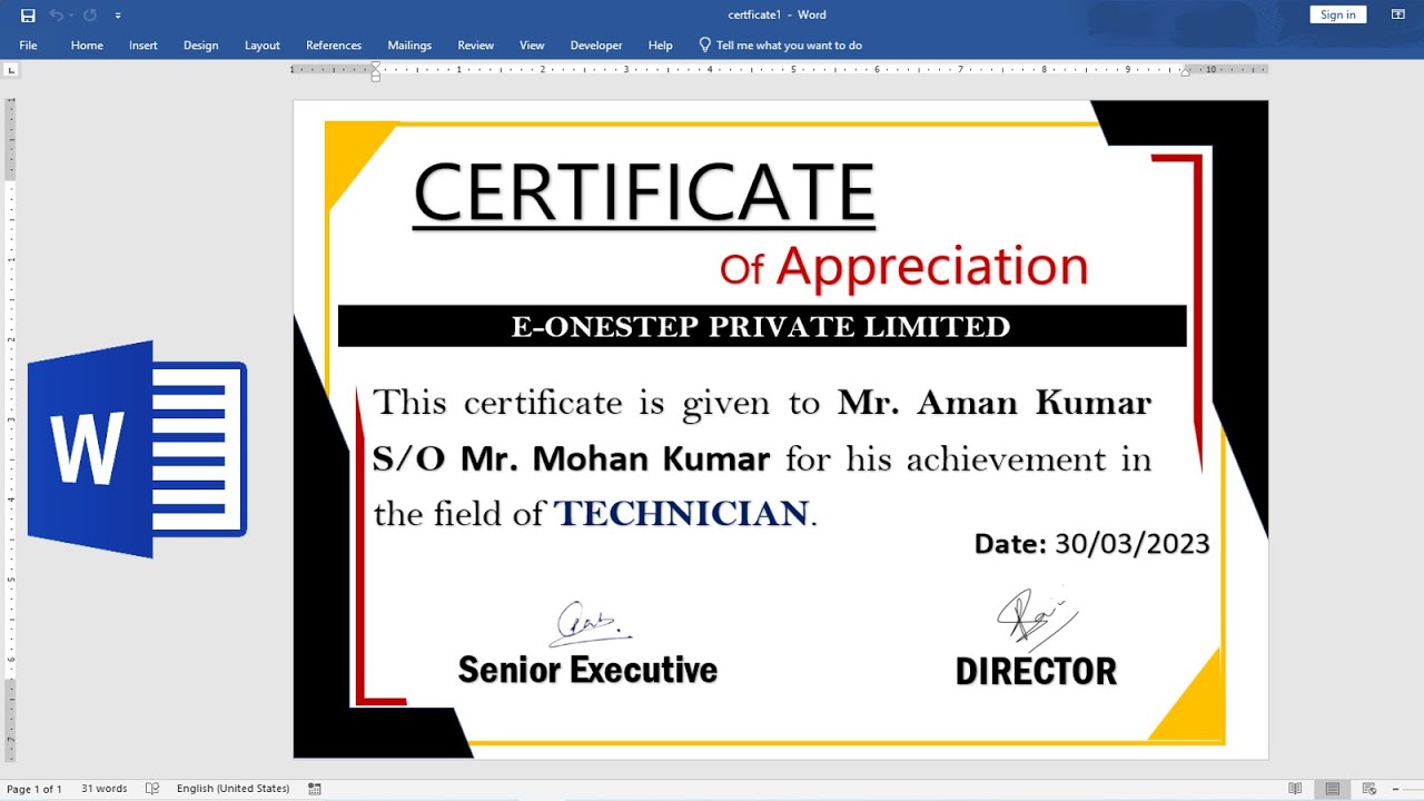 How To Make A Certificate Design In Microsoft Word | Certificate Design ...