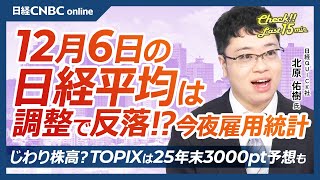 【12月6日(金)東京株式市場】日経平均株価は反落、米国株も調整／AMAT株安で日本株半導体株軒並み安／韓国政治リスクの影響／日本企業は緩やかな増益・25年末TOPIX予想⇧／雇用統計でドル円は円高か