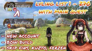 toram online - lvling list lvl 1 - 270 with main quest using new account low budget bow - yusagi